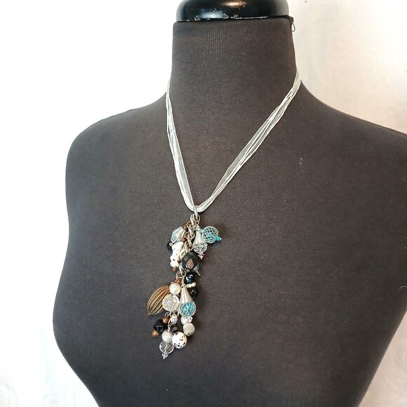 Eclectic Charm Necklace on Ribbon/Cord - Picture 1 of 3